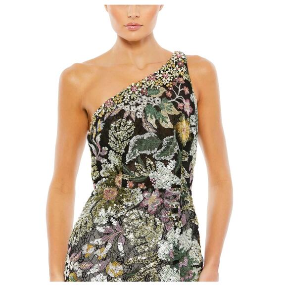 Mac Duggal Floral One Shoulder Gown - 49774 Size 12 NWT - Picture 4 of 9